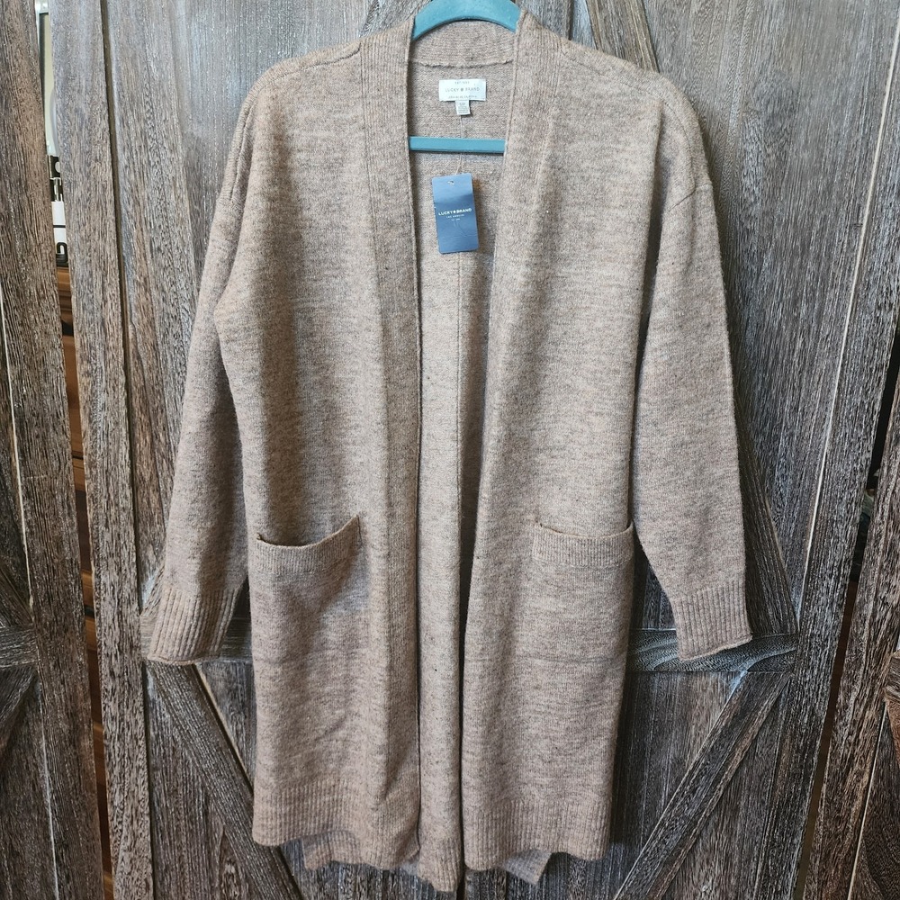 Lucky Brand Long Open-Front Cardigan - Taupe Brown